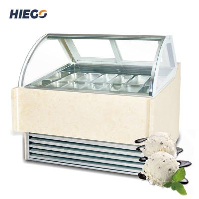 China Curved Glass Ice Cream Display Cabinet 390l Countertop Gelato Display Case for sale