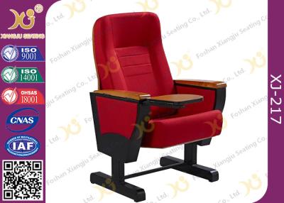 China Solid Wood Armrest Church Hall Chairs With Steel Leg , Red Town Hall Seating for sale