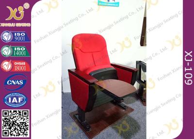 China Red Color Church Lecture Hall Seating MDF Writing Pad Cocked PP Outerback for sale
