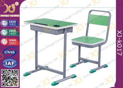 China Height Adjustable Wooden Top Student Table And Chair Set With Book Hook for sale