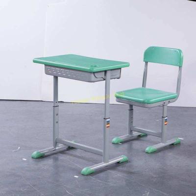 China Mint Green HDPE Iron Aluminum School Student Study Desk and Chair for sale