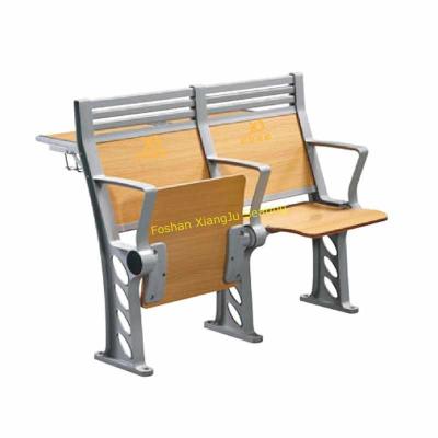 China Aluminum Stand Lecture Hall / School Desk And Chair With High Back Armed Plywood Back And Seat for sale