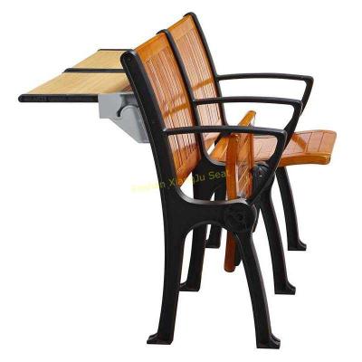 China Walnut Wood Interlocked Folding Up Metal Leg Amphitheater Chairs With Hidden Table for sale