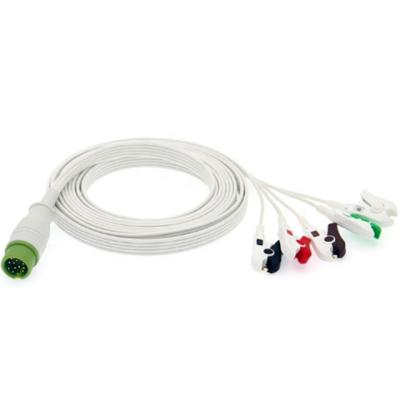 China 12 Pin 5 Leads One Piece Ecg Cable With Leadwires Compatible Mindray Portable for sale