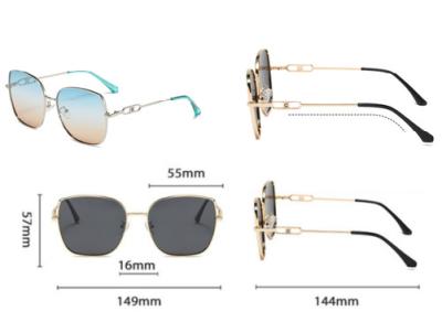 China CE Square Ladies Metal Frame Sunglasses Flat Top Elastic 144mm for sale