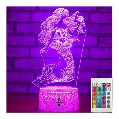 China Portable Acrylic Mermaid 3D Lamp RGB LED 16 Colors Smart Touch for sale