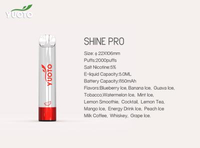 China YUOTO SHINE PRO Vapes 2000 Puffs 15 Flavors LED shining design for sale