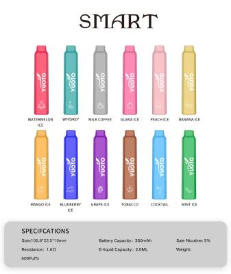 China YUOTO Smart 600 sopla Vape 2ML E Juice Capacity With 12 sabores en venta