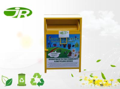 China Papelera de reciclaje de la ropa de los compartimientos de la donación de la ropa del metal amarillo modificada para requisitos particulares en venta