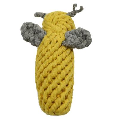 China Bumble Busy Small Bee Dog Toy Woven Cotton Rope Teeth Cleaning Bite Resistant Molar 17cm for sale