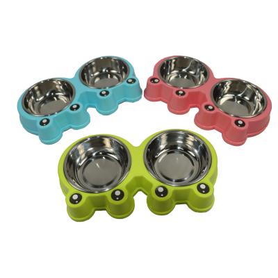 China Dog Crate Bowls Stainless Steel Puppy Bowls 2 Bowl/Pot Resin Base For Large Dogs 48 Oz 32 Oz 64 Oz for sale