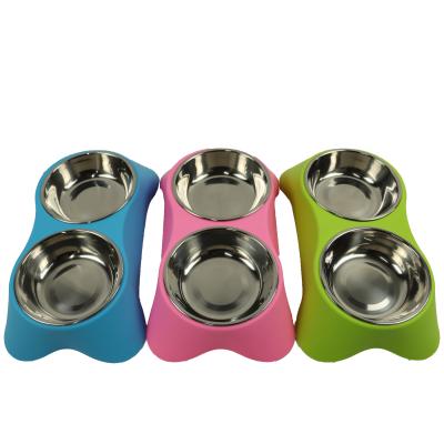 China 15CM 16cm 34cm 25cm 304 Stainless Steel Dog Bowl Green Grey Gold Dishes Small Round Double for sale