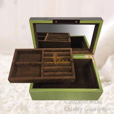 China Luxury Men Gifts High Gloss Wooden Jewelry Storage Chest Case with Mirror, Personalized Logo Brand. for sale