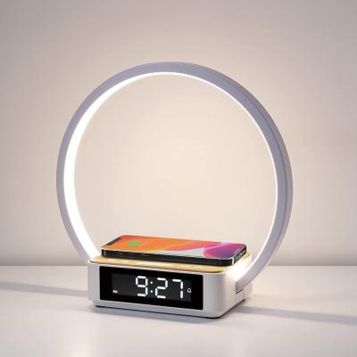 China Touch Table Lamp with Wireless Charger, Nightstand Lamp with Clock, Wake-Up Light 3 Levels Brightness LED Night Light for sale