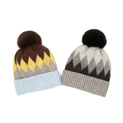 China Winter Unisex Faux Fur Pom Pom Beanie Cute Multi Color SGS Approved for sale