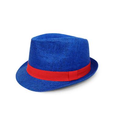 China Logotipo de encargo los 56cm del color azul unisex de Fedora Panama Trilby Hat Adjustable en venta