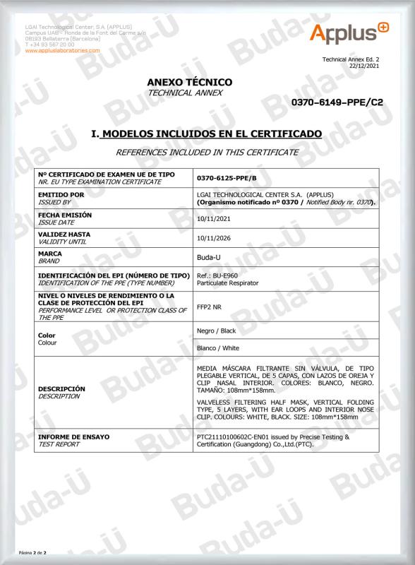 CE 0370 Module C2 Certificate - 2 of 2, FFP2 NR - PURIFA Medical Production Co.,Ltd