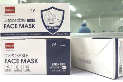 China Blue 3 Layer Medical Disposable Particulate Respirator Mask Type II 10Pcs/Box for sale