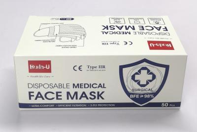 中国 Earloopsの青い外科手術用マスク3つの層はIIRのレベルBuda Uをタイプする 販売のため