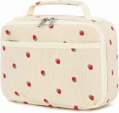 China Bluboon Corduroy Insulated Lunch Bag for Girls - Strawberry Beige School Lunch Tote with Cooler Compartment for sale