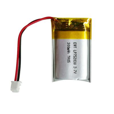 China 752030 Mini Lipo Battery 3.7v 300mah Rechargeable Li Polymer Battery Pack for sale