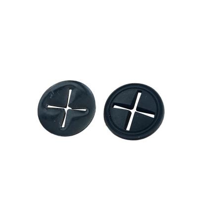 China Custom 3D Round Black Cross Hole Silicone Rubber Soft PVC Headphone Hole Label for sale