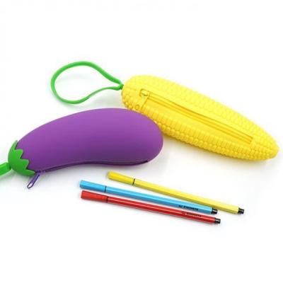 China Silicone Fruit Pencil Bag，Corn shaped children's silicone waterproof pencil case coin purse with zipper for sale