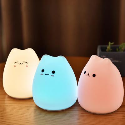 China Colorful Soft Glue Cartoon Little Cat Silicone Night Light Battery Powered for sale