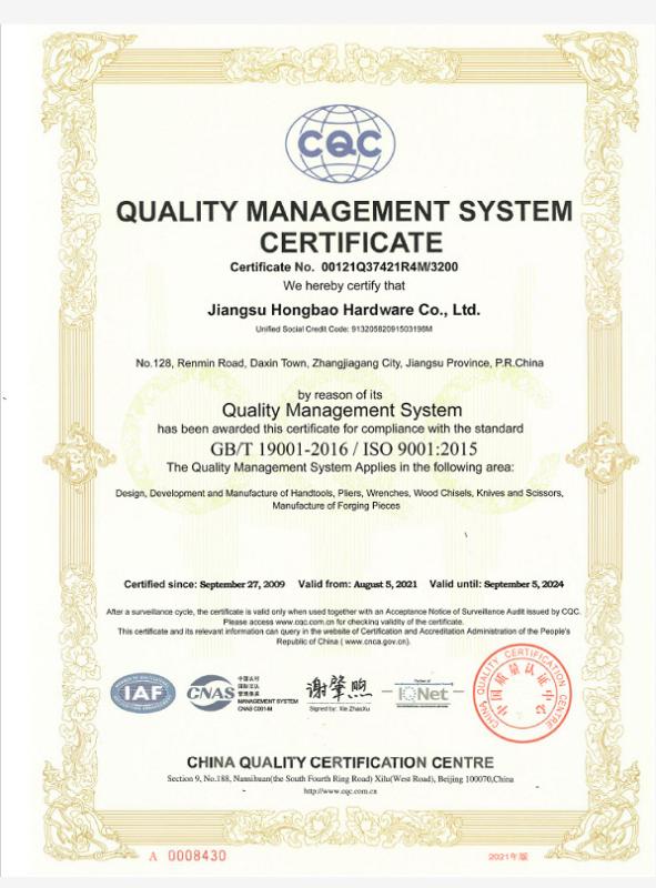 ISO9001:2015 - Jiangsu Hongbao Hardware Co.,Ltd
