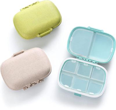 China Customed Weekly Wheat Straw Pill Dispenser Medicine Case 7 Day Pill Box  8 Compartments Portable Pill Organizer for sale