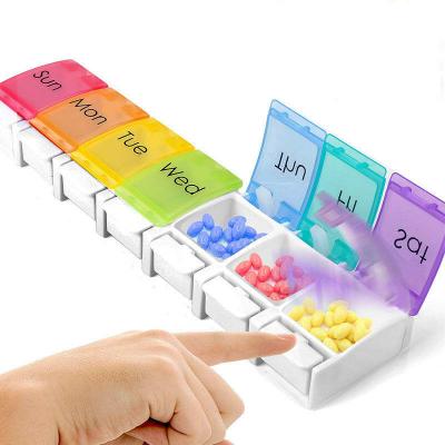 China 7 Day Pill Box Case Weekly Pill Organizer Travel with Unique Open Design and Large Compartments for sale