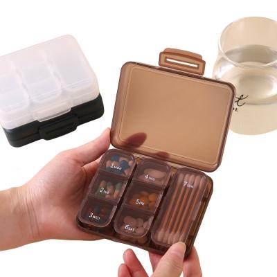 China Custom Logo Portable Pocket Pill organizer 7 Compartments weekly 7 Days Pill Case Medicine Box Dispenser for sale