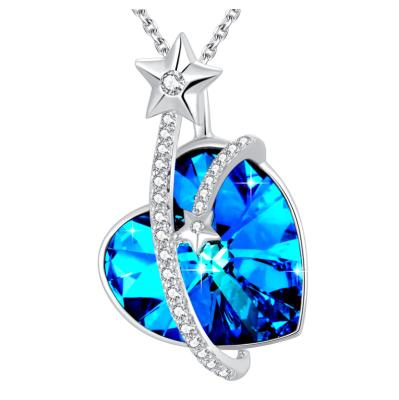 China Austrian Crystal Heart Pendant Necklace Sterling Silver Costume Jewelry For Women Hypoallergenic for sale