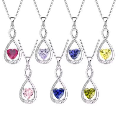 China YASVITTI Gemstone Infinity Pendant Necklaces Cubic Zirconia Birthstone Heart 925 Sterling Silver Necklaces for sale