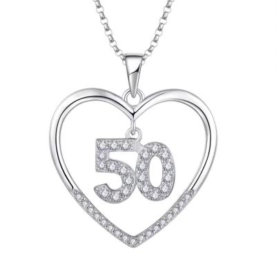 China YASVITTI Custom Fashion 925 Sterling Silver Heart Necklace Number 50 and 30 Pendant Necklace Wholesale Te koop