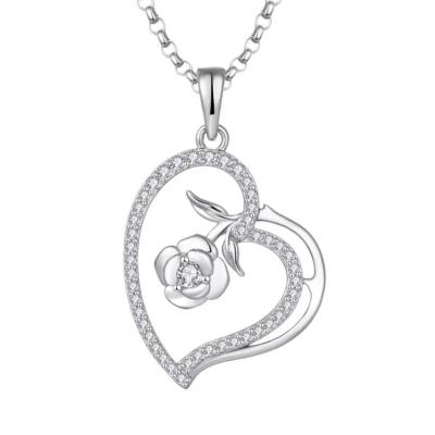 China YASVITTI Custom Women's Pendant Necklace Fine Jewelry Rhodium Plated Rose 925 Sterling Silver Heart Necklace for sale