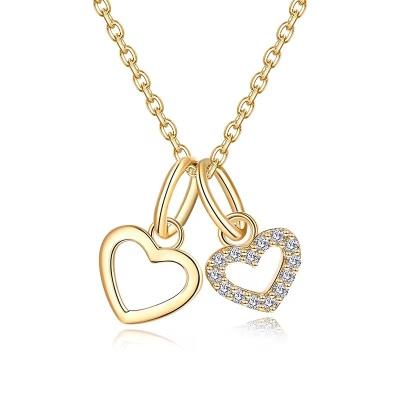 China YASVITTI 925 Sterling Silver Two Hearts Necklace Charm Custom Gold Plated Heart Necklace Jewelry for sale