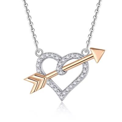 China YASVITTI OEM ODM Alta Qualidade 925 Sterling Silver Cupid Necklace Rose Gold Plated Heart Arrows Necklace For Lover Gift à venda