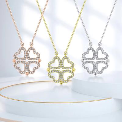 China YASVITTI Custom Romantic Magnetic Clover Necklaces OEM Charm 925 Sterling Silver Dainty Heart Four Leaf Clover Necklace for sale