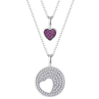 China YASVITTI Rhodium Plated CZ Women 925 Sterling Silver Zircon Jewelry Customized Romantic Pink Heart Charm Necklace à venda