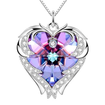 China 18in 0.29oz Sterling Silver Heart Pendant Necklace Trendy Pink Crystal Heart Pendant for sale