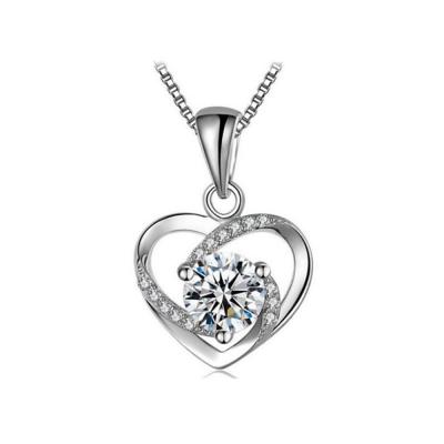 China 5A CZ Sterling Silver Heart Pendant Necklace for sale