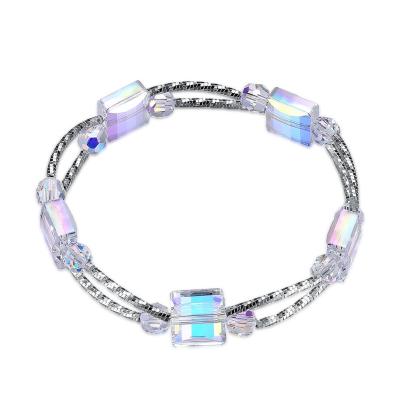 China 2.6in 0.38oz Square Crystal Bracelet 3 Layer Synthetic Slider Silver Bracelet for sale