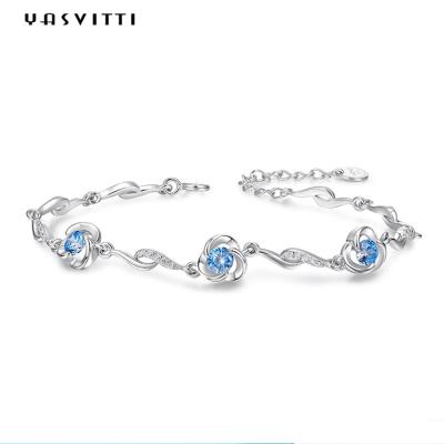 China bracelete azul do cristal de rocha de 7.3in 5.2g Sterling Silver Jewelry Bracelets AAA CZ à venda