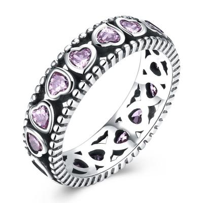 Κίνα Η ρόδινη καρδιά κορωνών των ευμετάβλητων βασιλισσών στρώνει το γυναικείο διαμάντι-Encrusted δαχτυλίδι δαχτυλιδιών S925 διαμαντιών προς πώληση