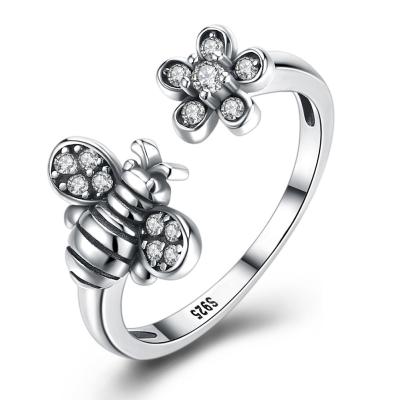 China Justierbare Bienen-netter Blumen-Ring Sterling Silvers 925 zu verkaufen