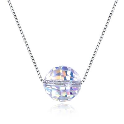 中国 3.5g 17inの純銀製の宝石類のネックレス8mmの球のオーロラの水晶ダイヤモンド ネックレス 販売のため
