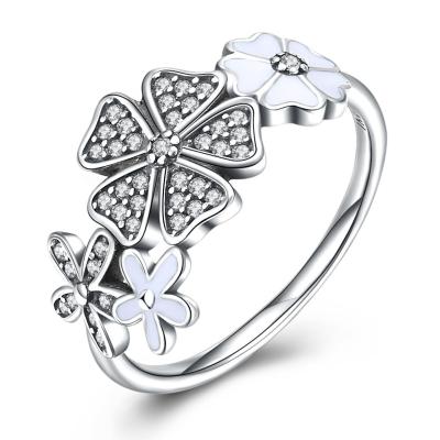 China Rose Ring Sterling Silver Rose Flower Heart Ring Adjustable Open Ring Love Jewelry Bands Promise Ring Gift For Women for sale