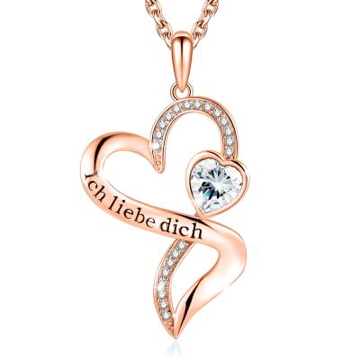 China Rose Gold Crystal Double Heart Necklace 18in 0.29oz Austrian crystal Crystals Rhodium Plated for sale