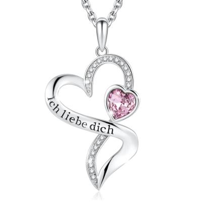China Engraved Sterling Silver Heart Pendant Necklace With Purple Austrian crystal Crystal for sale